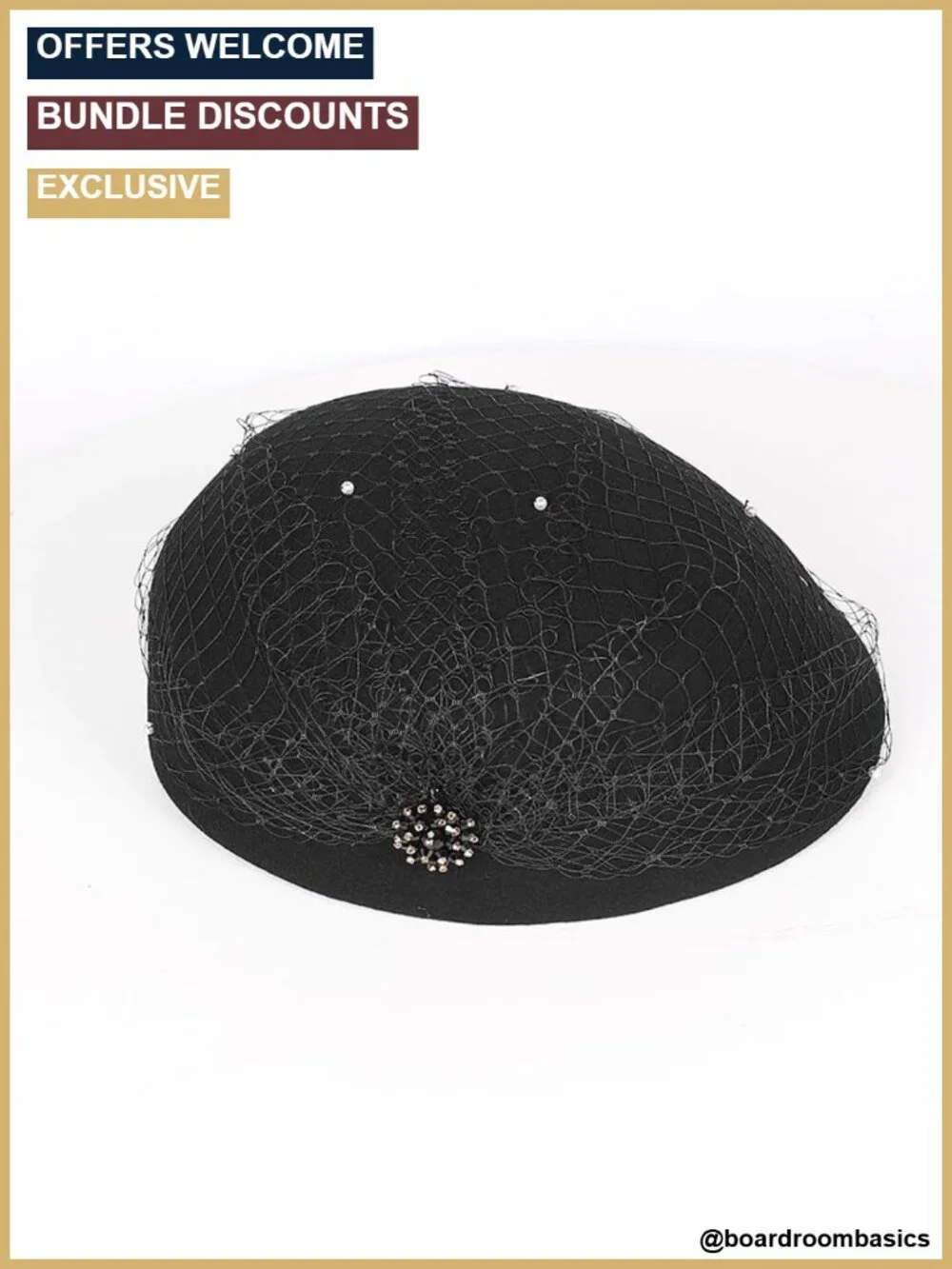 Wool Felt Beret Hat with Veil Beads for Women, Formal Tea Party Fascinator